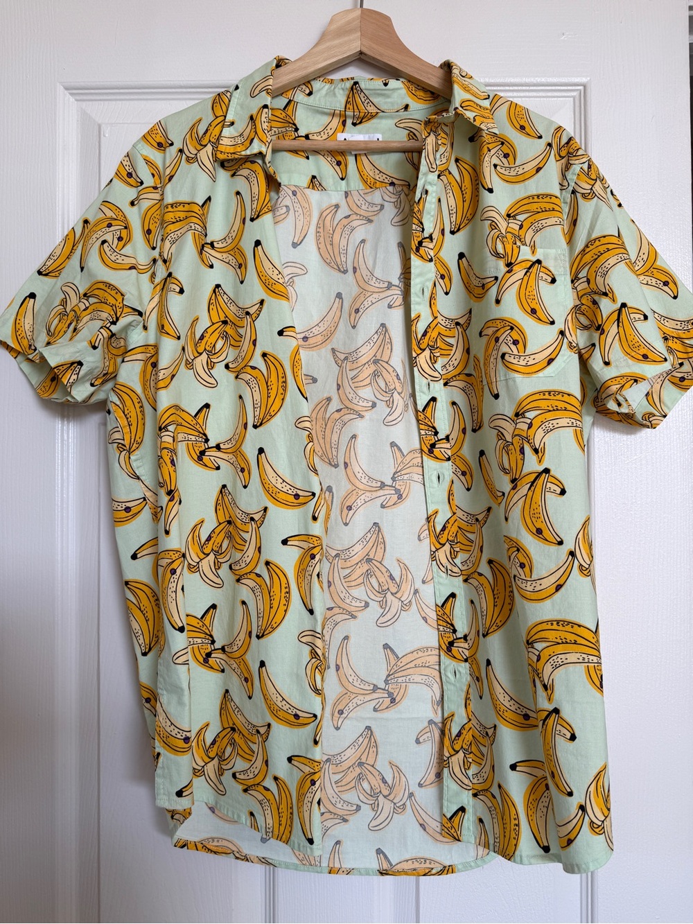 Abound Mint Green Short Sleeve Button-Down Shirt with Yellow Banana Print